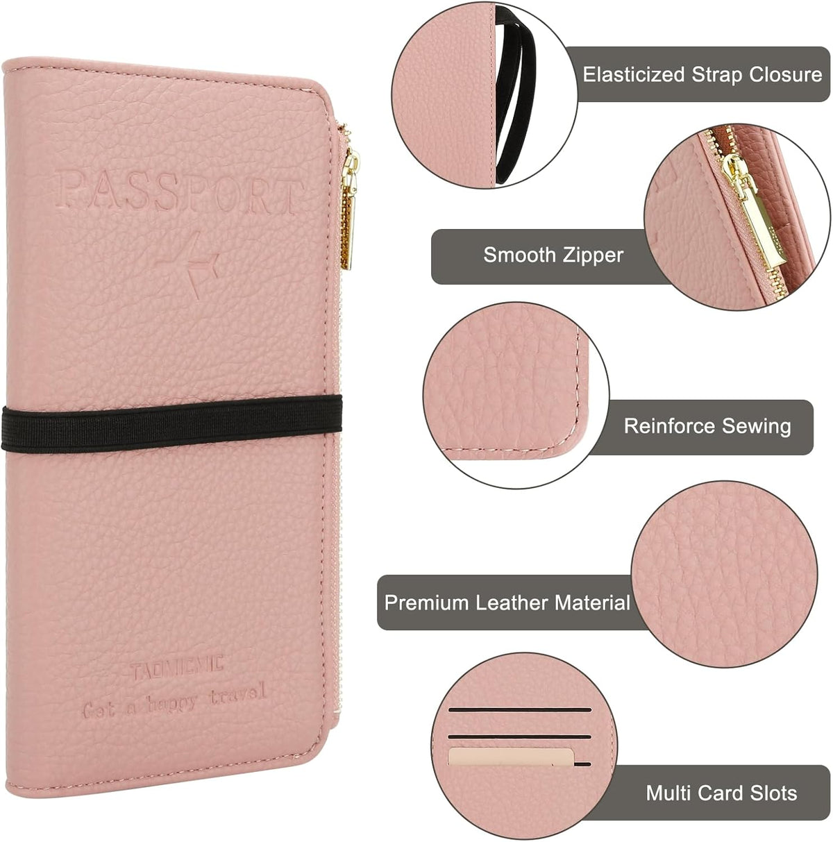 Passport Holder for Travel Women RFID Blocking Leather Passport Wallet Travel Document Organizer Pouch Bag, Slim Passport Cover Case with Zipper Cash Pocket Purse+Card Slots+ID Window, White
