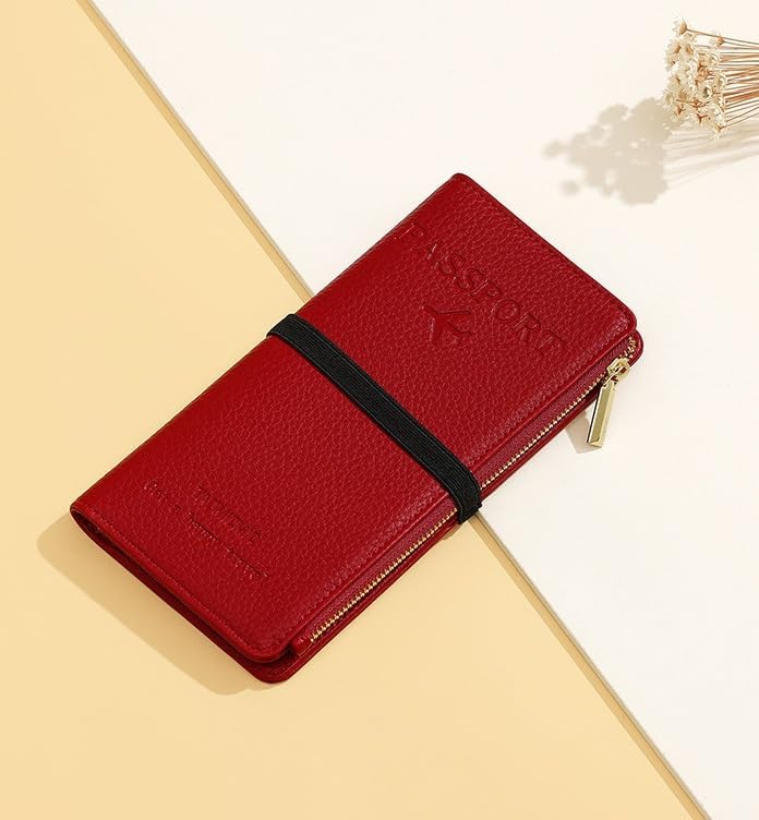 Passport Holder for Travel Women RFID Blocking Leather Passport Wallet Travel Document Organizer Pouch Bag, Slim Passport Cover Case with Zipper Cash Pocket Purse+Card Slots+ID Window, White