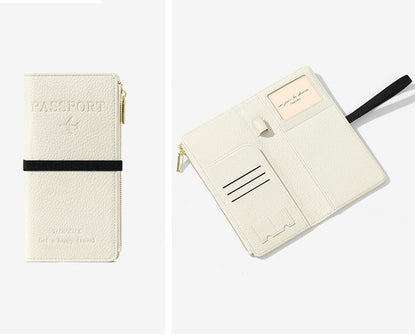 Passport Holder for Travel Women RFID Blocking Leather Passport Wallet Travel Document Organizer Pouch Bag, Slim Passport Cover Case with Zipper Cash Pocket Purse+Card Slots+ID Window, White
