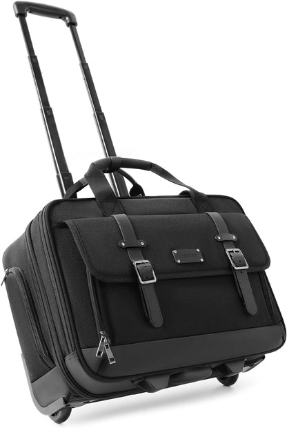 Rolling Laptop Bag, Briefcase for Men and Women, 16 Inch Computer Bag with Wheels Underseat Carry on Luggage, Laptop Briefcase Case for Work, Travel, College Teacher, Mobile Office Bag, Black