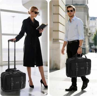 Rolling Laptop Bag, Briefcase for Men and Women, 16 Inch Computer Bag with Wheels Underseat Carry on Luggage, Laptop Briefcase Case for Work, Travel, College Teacher, Mobile Office Bag, Black