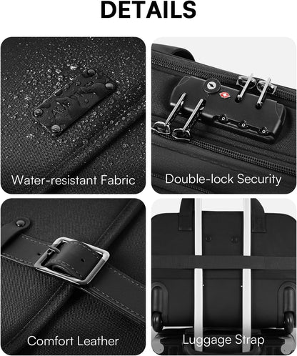 Rolling Laptop Bag, Briefcase for Men and Women, 16 Inch Computer Bag with Wheels Underseat Carry on Luggage, Laptop Briefcase Case for Work, Travel, College Teacher, Mobile Office Bag, Black
