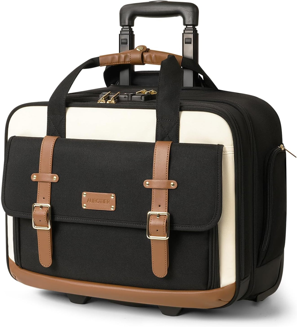 Rolling Laptop Bag, Briefcase for Men and Women, 16 Inch Computer Bag with Wheels Underseat Carry on Luggage, Laptop Briefcase Case for Work, Travel, College Teacher, Mobile Office Bag, Black