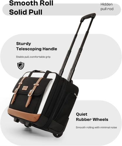 Rolling Laptop Bag, Briefcase for Men and Women, 16 Inch Computer Bag with Wheels Underseat Carry on Luggage, Laptop Briefcase Case for Work, Travel, College Teacher, Mobile Office Bag, Black