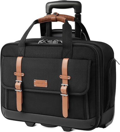 Rolling Laptop Bag, Briefcase for Men and Women, 16 Inch Computer Bag with Wheels Underseat Carry on Luggage, Laptop Briefcase Case for Work, Travel, College Teacher, Mobile Office Bag, Black