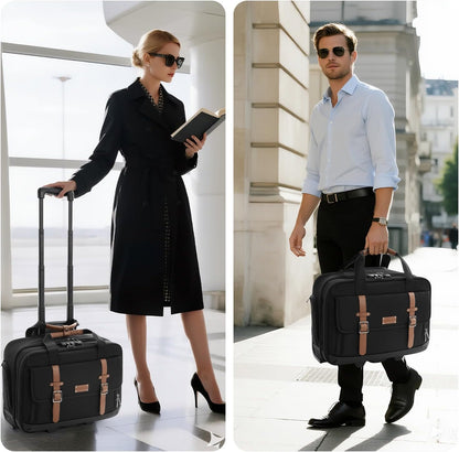 Rolling Laptop Bag, Briefcase for Men and Women, 16 Inch Computer Bag with Wheels Underseat Carry on Luggage, Laptop Briefcase Case for Work, Travel, College Teacher, Mobile Office Bag, Black