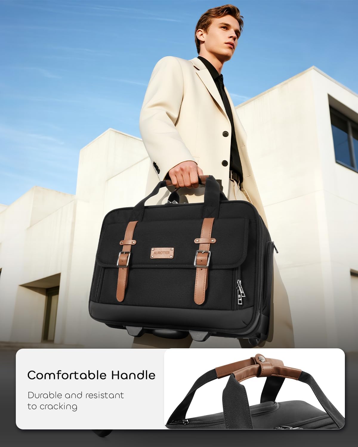 Rolling Laptop Bag, Briefcase for Men and Women, 16 Inch Computer Bag with Wheels Underseat Carry on Luggage, Laptop Briefcase Case for Work, Travel, College Teacher, Mobile Office Bag, Black