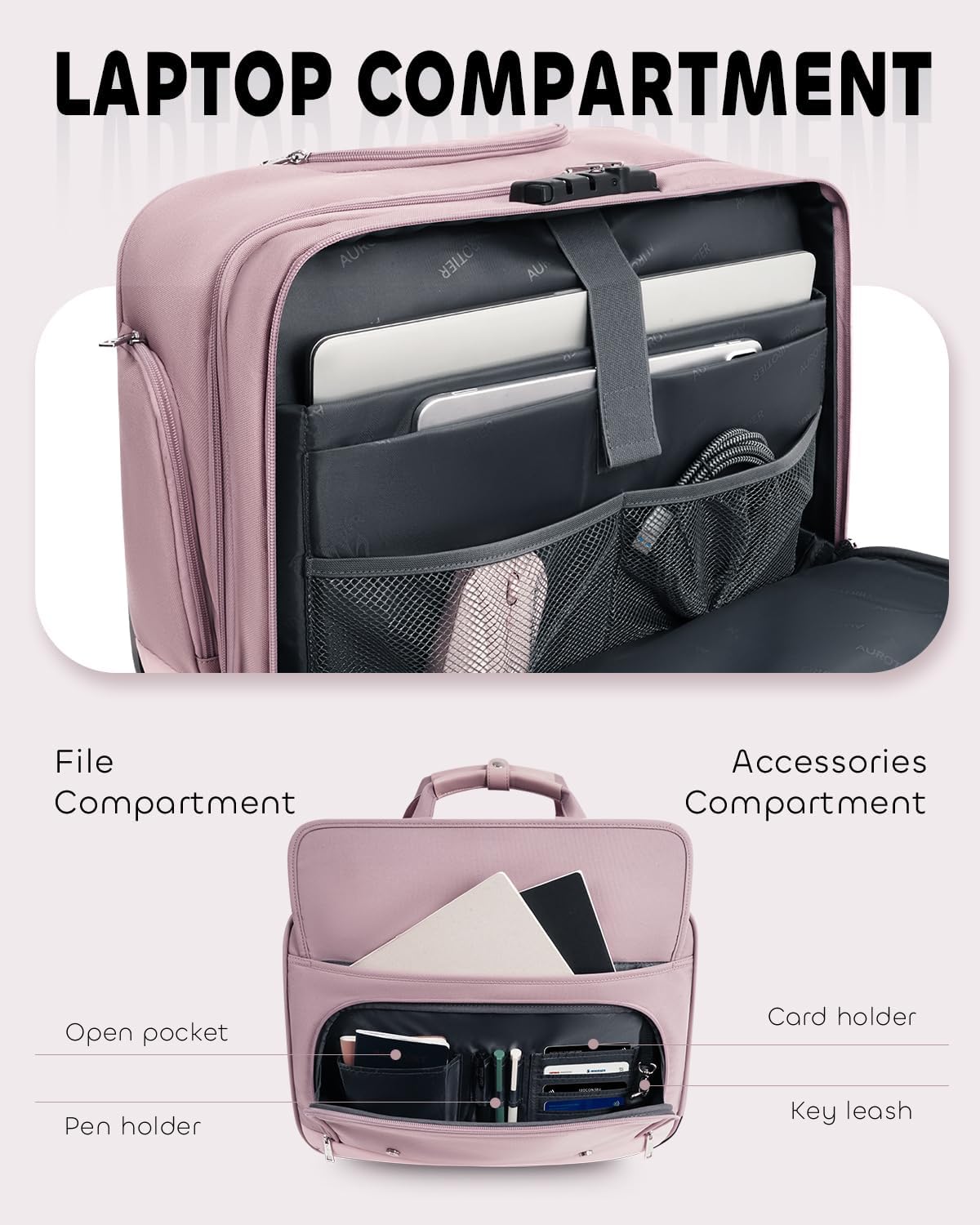 Rolling Laptop Bag, Briefcase for Men and Women, 16 Inch Computer Bag with Wheels Underseat Carry on Luggage, Laptop Briefcase Case for Work, Travel, College Teacher, Mobile Office Bag, Black