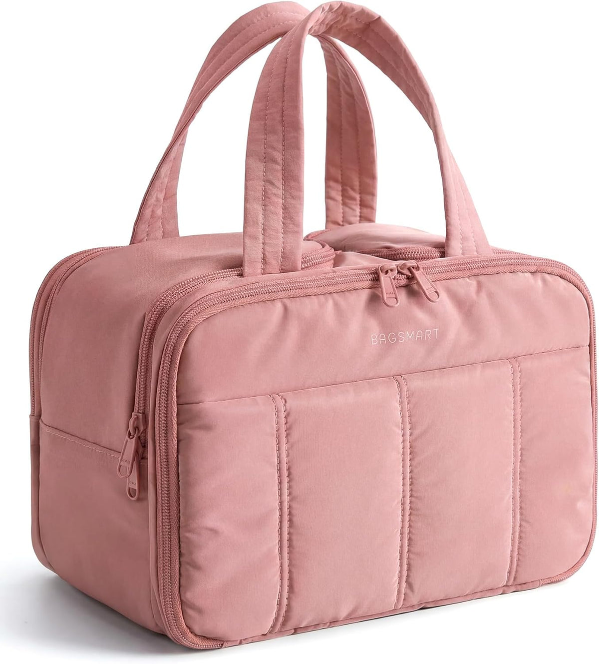 Travel Toiletry Bag, Puffy Large Toiletry Bag for Women, Lightweight Cosmetic Makeup Bag Organizer with Handle for Traveling, Accessories, Essentials, Toiletries (Pink)
