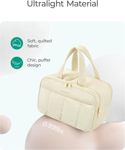 Travel Toiletry Bag, Puffy Large Toiletry Bag for Women, Lightweight Cosmetic Makeup Bag Organizer with Handle for Traveling, Accessories, Essentials, Toiletries (Pink)