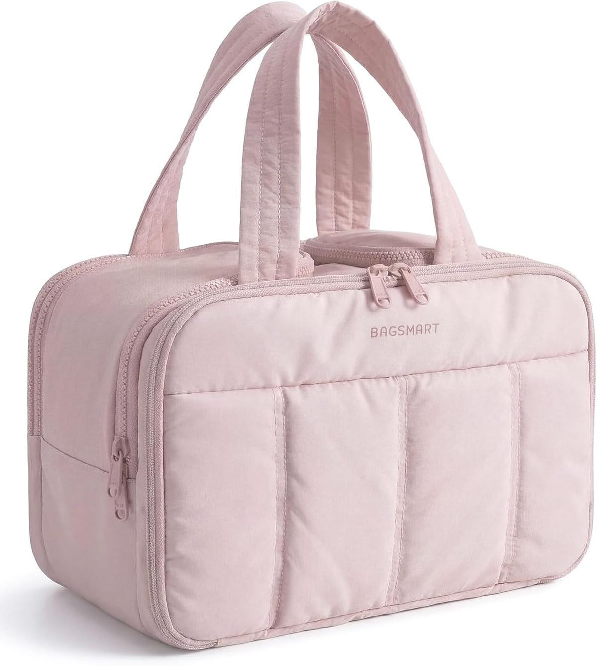 Travel Toiletry Bag, Puffy Large Toiletry Bag for Women, Lightweight Cosmetic Makeup Bag Organizer with Handle for Traveling, Accessories, Essentials, Toiletries (Pink)