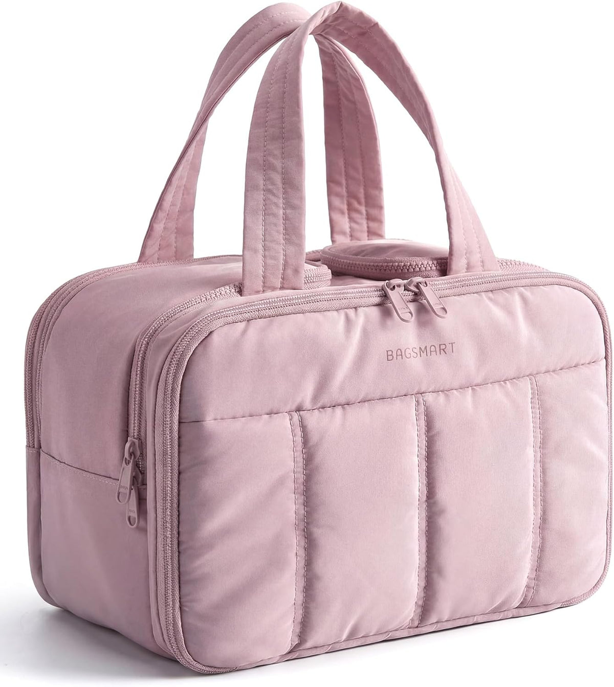 Travel Toiletry Bag, Puffy Large Toiletry Bag for Women, Lightweight Cosmetic Makeup Bag Organizer with Handle for Traveling, Accessories, Essentials, Toiletries (Pink)