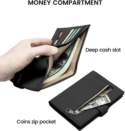RFID Slim Passport Holder for Man & Women, Compact Leather Passport Wallet with Card Holders SIM Slots, Zippered Coins Pocket and Cash Holder Travel Passport Cover Case, Dark Blue