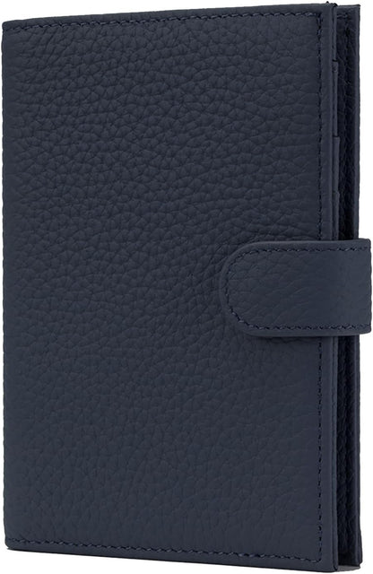 RFID Slim Passport Holder for Man & Women, Compact Leather Passport Wallet with Card Holders SIM Slots, Zippered Coins Pocket and Cash Holder Travel Passport Cover Case, Dark Blue