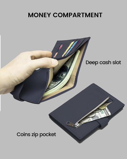 RFID Slim Passport Holder for Man & Women, Compact Leather Passport Wallet with Card Holders SIM Slots, Zippered Coins Pocket and Cash Holder Travel Passport Cover Case, Dark Blue