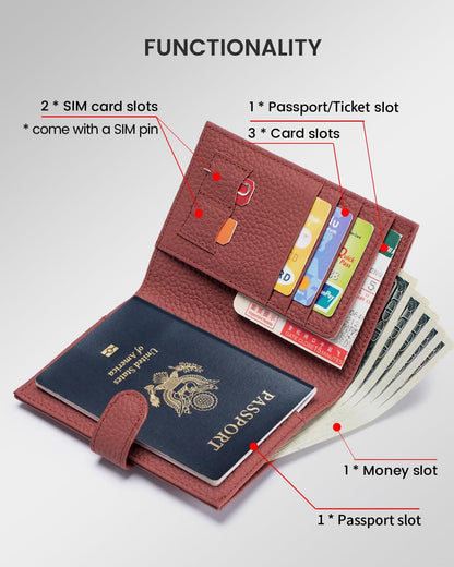 RFID Slim Passport Holder for Man & Women, Compact Leather Passport Wallet with Card Holders SIM Slots, Zippered Coins Pocket and Cash Holder Travel Passport Cover Case, Dark Blue