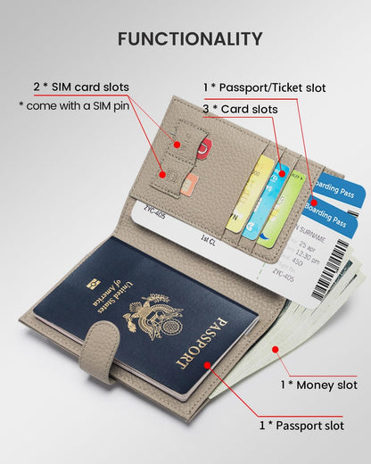 RFID Slim Passport Holder for Man & Women, Compact Leather Passport Wallet with Card Holders SIM Slots, Zippered Coins Pocket and Cash Holder Travel Passport Cover Case, Dark Blue