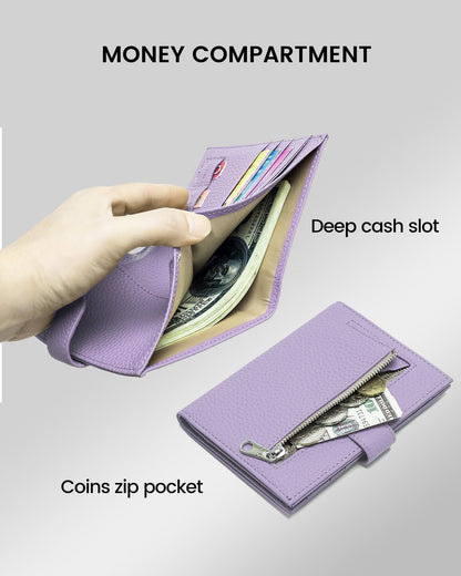 RFID Slim Passport Holder for Man & Women, Compact Leather Passport Wallet with Card Holders SIM Slots, Zippered Coins Pocket and Cash Holder Travel Passport Cover Case, Dark Blue