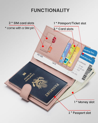 RFID Slim Passport Holder for Man & Women, Compact Leather Passport Wallet with Card Holders SIM Slots, Zippered Coins Pocket and Cash Holder Travel Passport Cover Case, Dark Blue