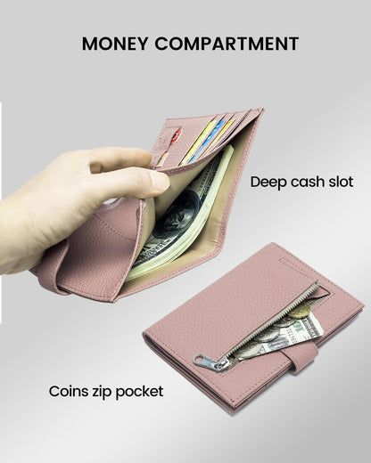 RFID Slim Passport Holder for Man & Women, Compact Leather Passport Wallet with Card Holders SIM Slots, Zippered Coins Pocket and Cash Holder Travel Passport Cover Case, Dark Blue