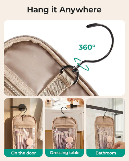 Travel Toiletry Bag for Women, Puffy Hanging Toiletry Bag with Hook, Water-resistant Toiletry Organizer for Full Sized Toiletries (Black)