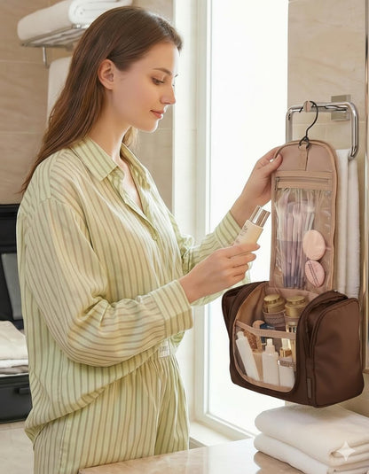Travel Toiletry Bag for Women, Puffy Hanging Toiletry Bag with Hook, Water-resistant Toiletry Organizer for Full Sized Toiletries (Black)