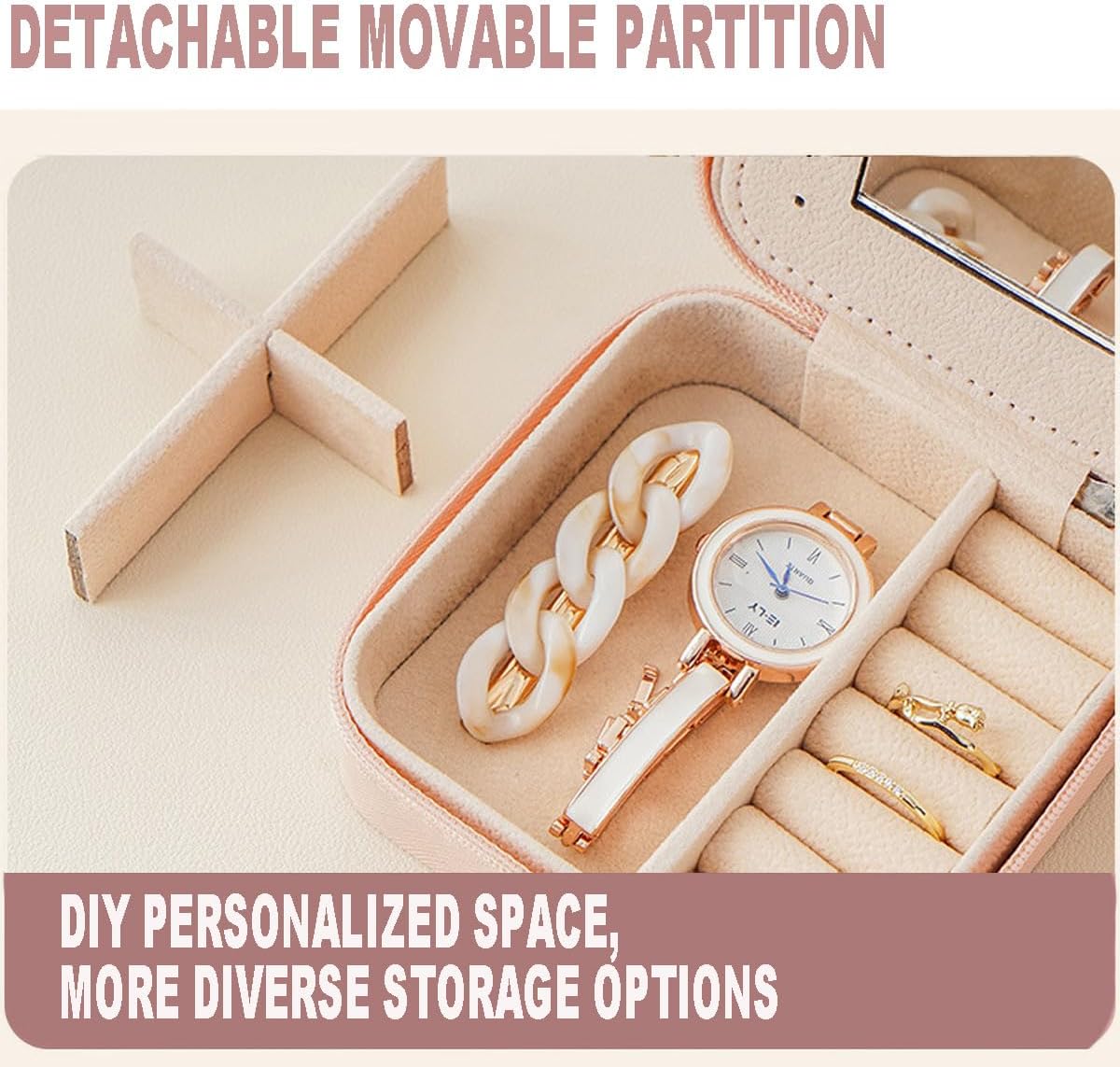 Compact And Secure Jewelry Boxes For Women Small Jewelris Box For Travel Portable Case With Lock And Key Beautiful Jewelry Organizer And Storage Solution (Pink bu, B)