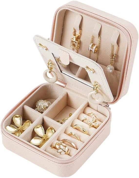 Compact And Secure Jewelry Boxes For Women Small Jewelris Box For Travel Portable Case With Lock And Key Beautiful Jewelry Organizer And Storage Solution (Pink bu, B)