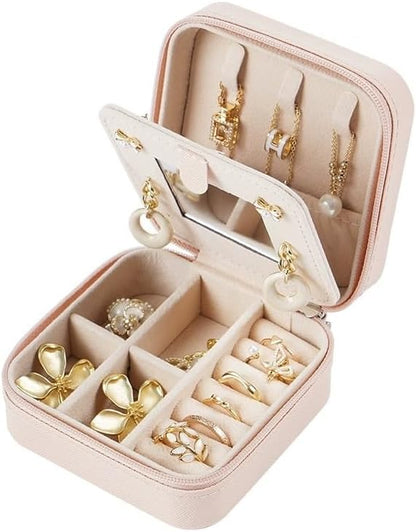 Compact And Secure Jewelry Boxes For Women Small Jewelris Box For Travel Portable Case With Lock And Key Beautiful Jewelry Organizer And Storage Solution (Pink bu, B)