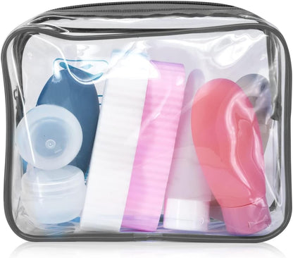 Clear Travel Toiletry Bag TSA Approved Quart Size Travel Bag Airport Carry On Liquid Cosmetic Pouch Clear Shower Bag Transparent Security Toiletry Bags (Pink)