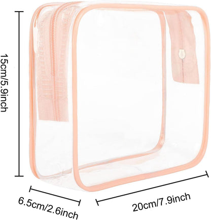 Clear Travel Toiletry Bag TSA Approved Quart Size Travel Bag Airport Carry On Liquid Cosmetic Pouch Clear Shower Bag Transparent Security Toiletry Bags (Pink)