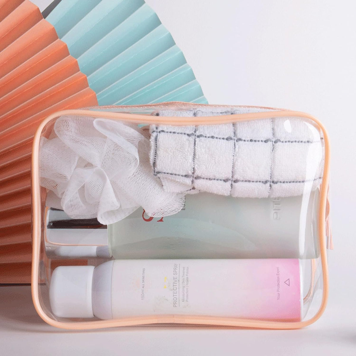 Clear Travel Toiletry Bag TSA Approved Quart Size Travel Bag Airport Carry On Liquid Cosmetic Pouch Clear Shower Bag Transparent Security Toiletry Bags (Pink)