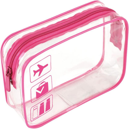 Clear Travel Toiletry Bag TSA Approved Quart Size Travel Bag Airport Carry On Liquid Cosmetic Pouch Clear Shower Bag Transparent Security Toiletry Bags (Pink)