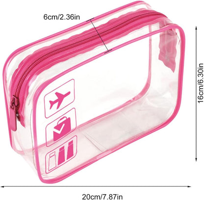 Clear Travel Toiletry Bag TSA Approved Quart Size Travel Bag Airport Carry On Liquid Cosmetic Pouch Clear Shower Bag Transparent Security Toiletry Bags (Pink)