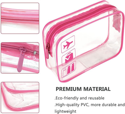 Clear Travel Toiletry Bag TSA Approved Quart Size Travel Bag Airport Carry On Liquid Cosmetic Pouch Clear Shower Bag Transparent Security Toiletry Bags (Pink)