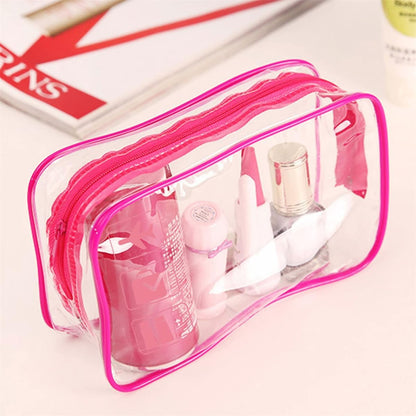 Clear Travel Toiletry Bag TSA Approved Quart Size Travel Bag Airport Carry On Liquid Cosmetic Pouch Clear Shower Bag Transparent Security Toiletry Bags (Pink)