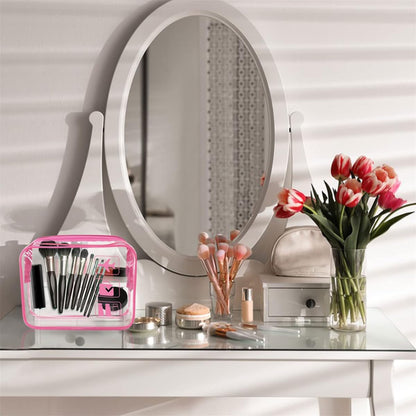 Clear Travel Toiletry Bag TSA Approved Quart Size Travel Bag Airport Carry On Liquid Cosmetic Pouch Clear Shower Bag Transparent Security Toiletry Bags (Pink)