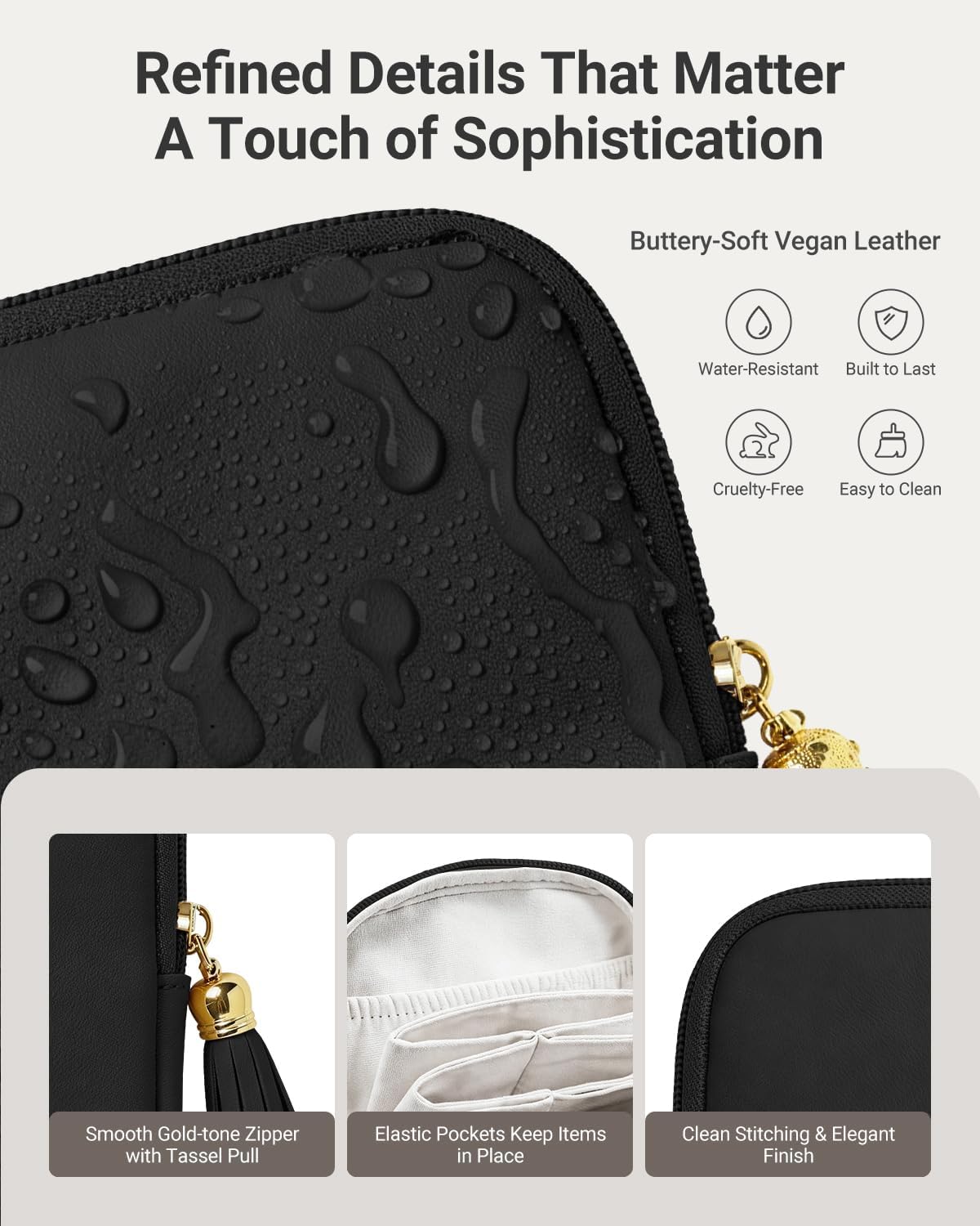Small Travel Jewelry Case - Soft Vegan Leather Jewelry Organizer Storage Bag for Necklaces, Bracelets, Rings - Compact Jewelry Porch Travel Essentials for Women, Cream White