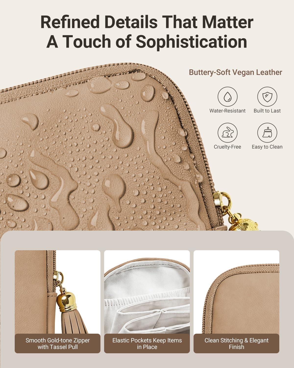 Small Travel Jewelry Case - Soft Vegan Leather Jewelry Organizer Storage Bag for Necklaces, Bracelets, Rings - Compact Jewelry Porch Travel Essentials for Women, Cream White