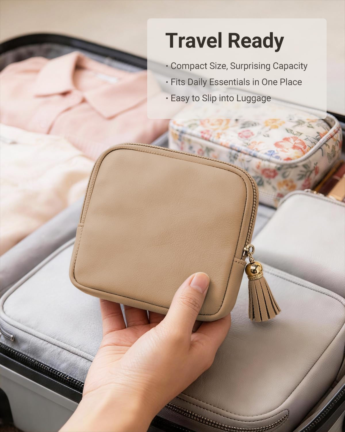 Small Travel Jewelry Case - Soft Vegan Leather Jewelry Organizer Storage Bag for Necklaces, Bracelets, Rings - Compact Jewelry Porch Travel Essentials for Women, Cream White