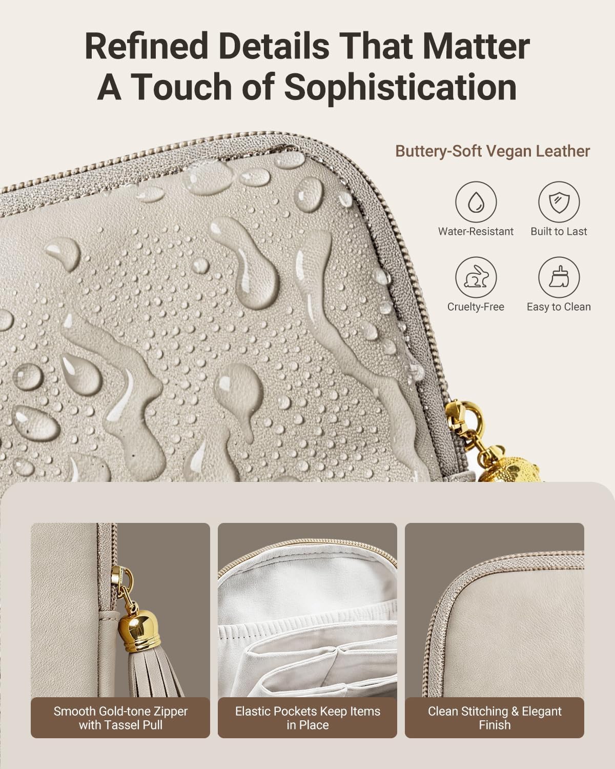 Small Travel Jewelry Case - Soft Vegan Leather Jewelry Organizer Storage Bag for Necklaces, Bracelets, Rings - Compact Jewelry Porch Travel Essentials for Women, Cream White