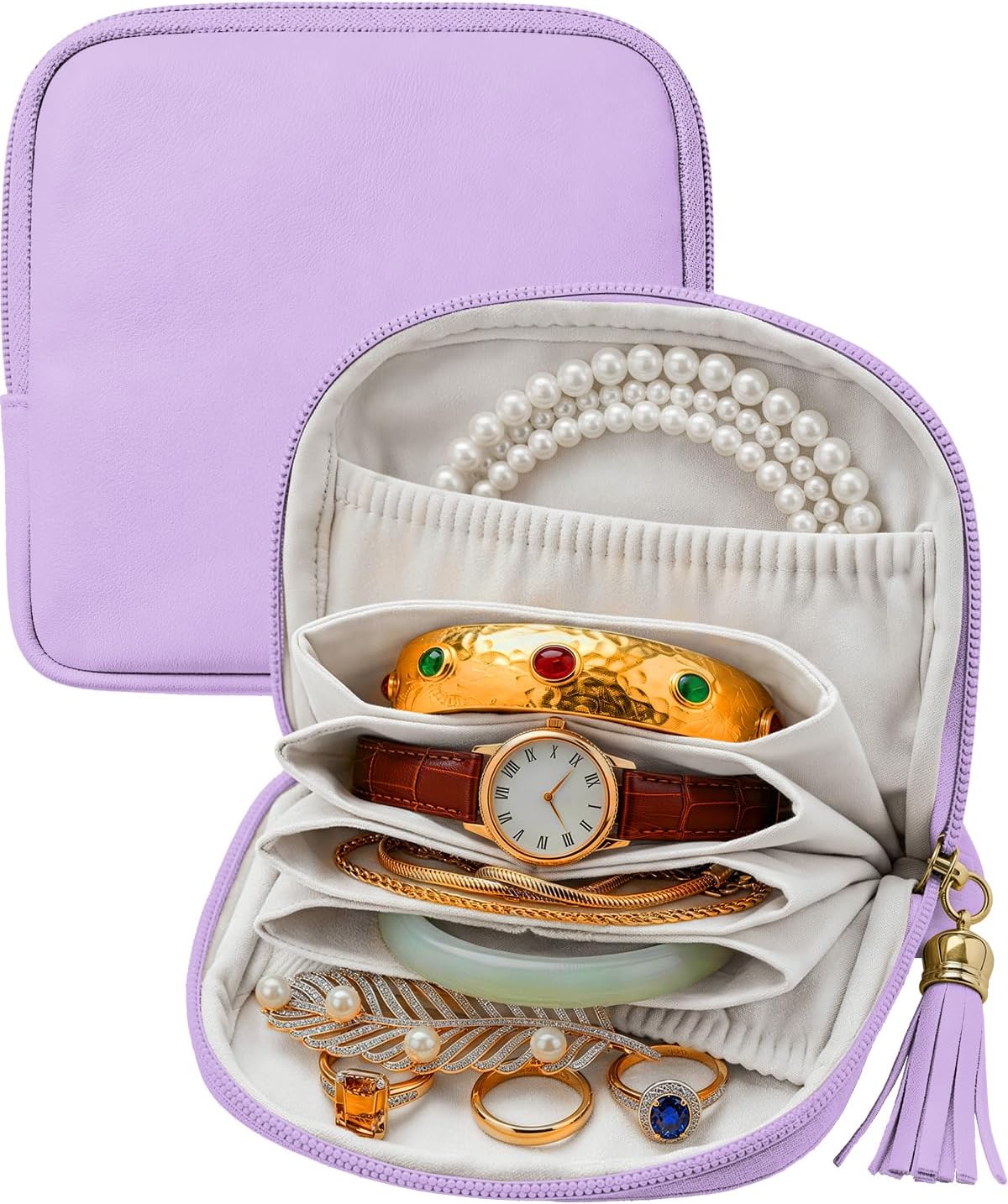 Small Travel Jewelry Case - Soft Vegan Leather Jewelry Organizer Storage Bag for Necklaces, Bracelets, Rings - Compact Jewelry Porch Travel Essentials for Women, Cream White