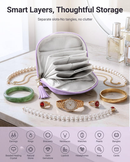 Small Travel Jewelry Case - Soft Vegan Leather Jewelry Organizer Storage Bag for Necklaces, Bracelets, Rings - Compact Jewelry Porch Travel Essentials for Women, Cream White