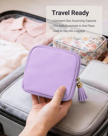 Small Travel Jewelry Case - Soft Vegan Leather Jewelry Organizer Storage Bag for Necklaces, Bracelets, Rings - Compact Jewelry Porch Travel Essentials for Women, Cream White