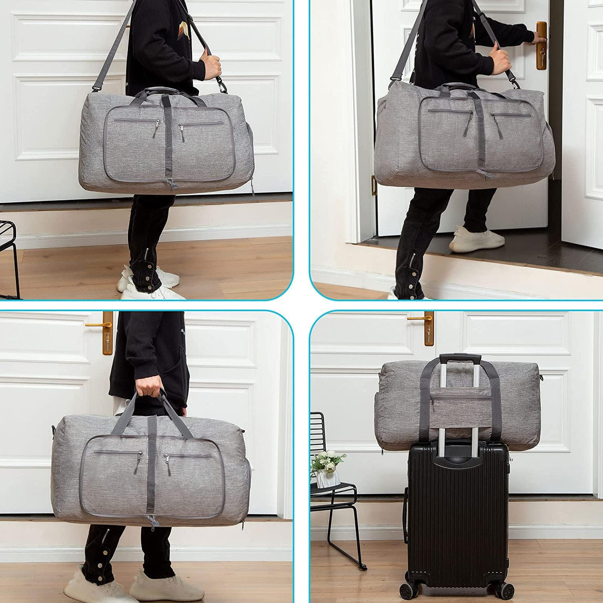 65L/85L/115L Foldable Travel Duffle Bag, Lightweight Checked Luggage with Shoe Compartment, Water-Resistant Weekender Overnight Bag for Men & Women