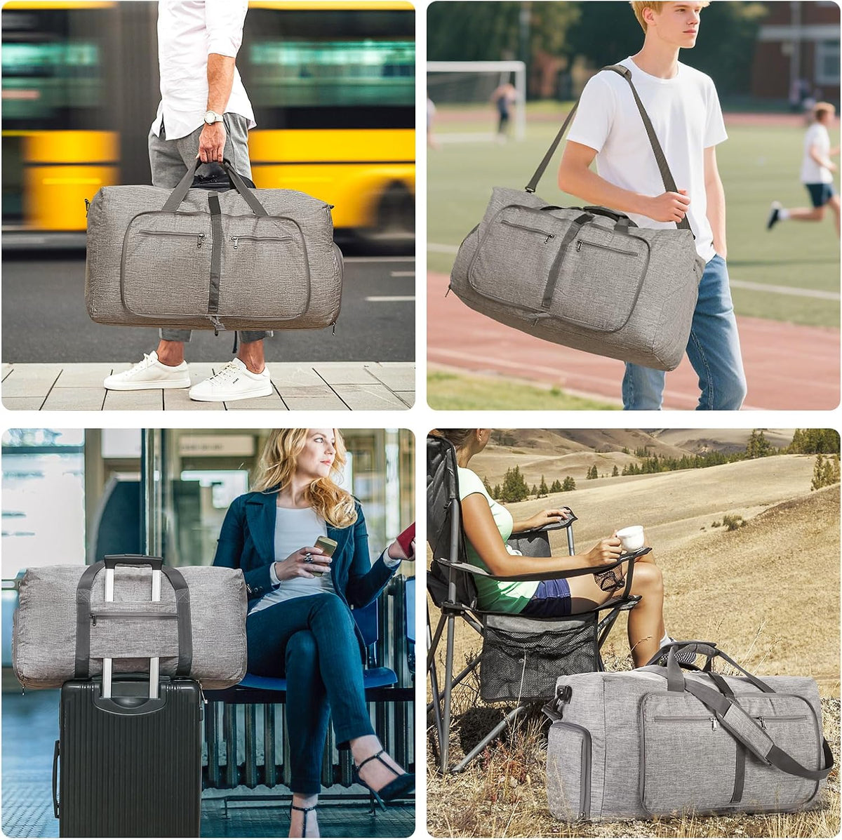 65L/85L/115L Foldable Travel Duffle Bag, Lightweight Checked Luggage with Shoe Compartment, Water-Resistant Weekender Overnight Bag for Men & Women