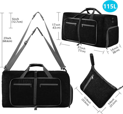 65L/85L/115L Foldable Travel Duffle Bag, Lightweight Checked Luggage with Shoe Compartment, Water-Resistant Weekender Overnight Bag for Men & Women