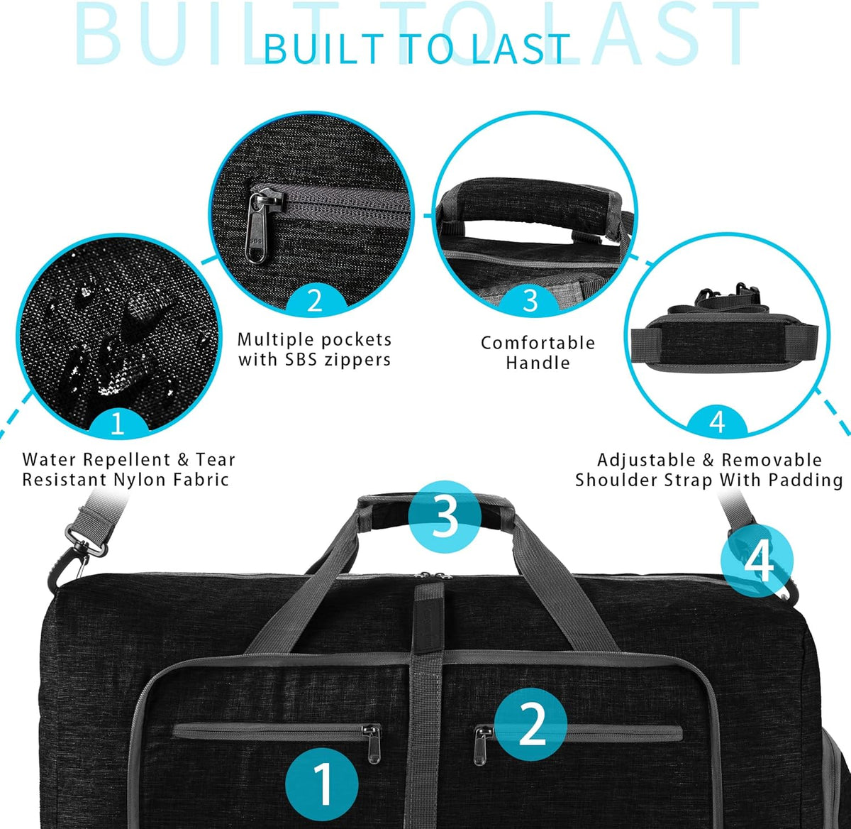 65L/85L/115L Foldable Travel Duffle Bag, Lightweight Checked Luggage with Shoe Compartment, Water-Resistant Weekender Overnight Bag for Men & Women