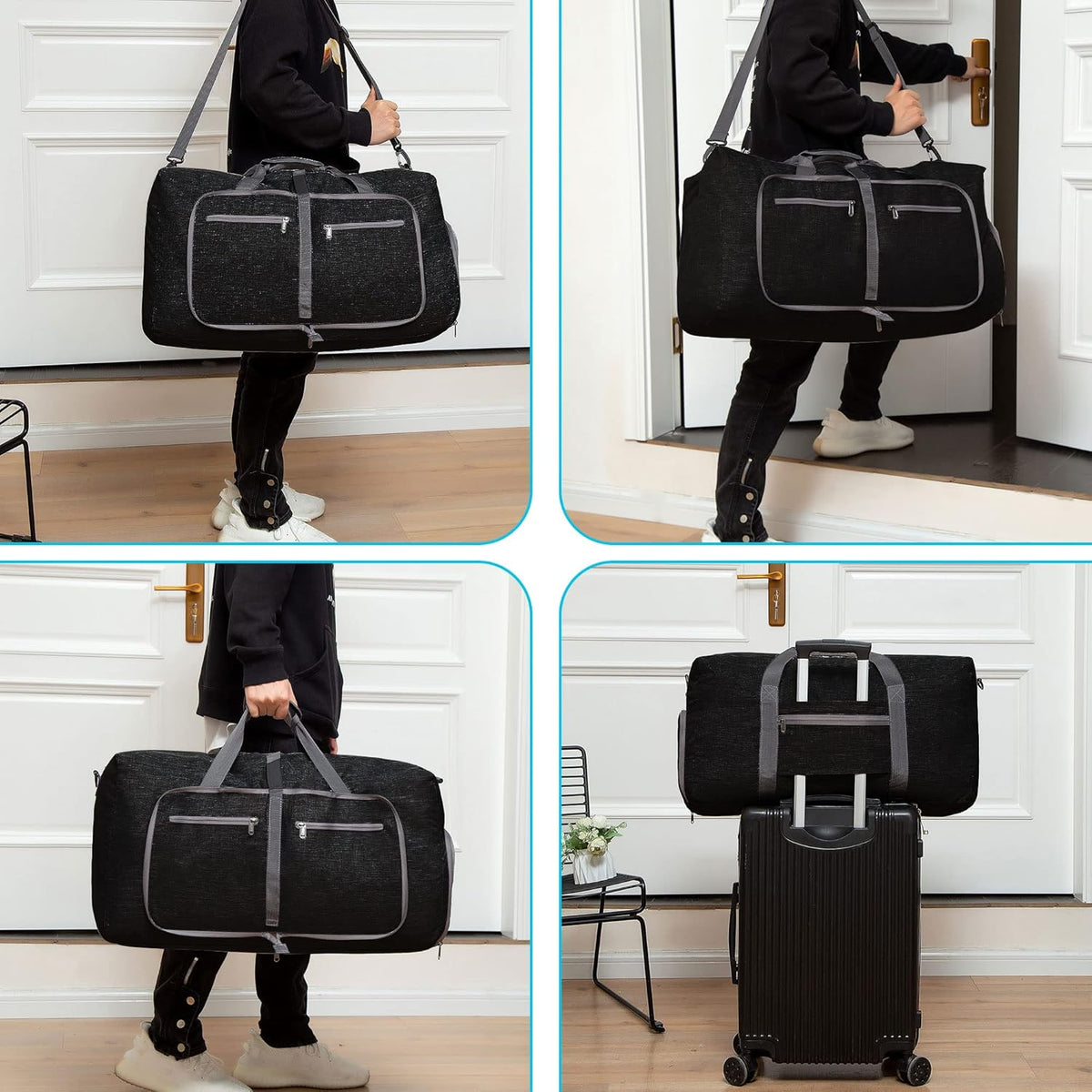 65L/85L/115L Foldable Travel Duffle Bag, Lightweight Checked Luggage with Shoe Compartment, Water-Resistant Weekender Overnight Bag for Men & Women