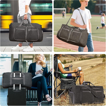65L/85L/115L Foldable Travel Duffle Bag, Lightweight Checked Luggage with Shoe Compartment, Water-Resistant Weekender Overnight Bag for Men & Women